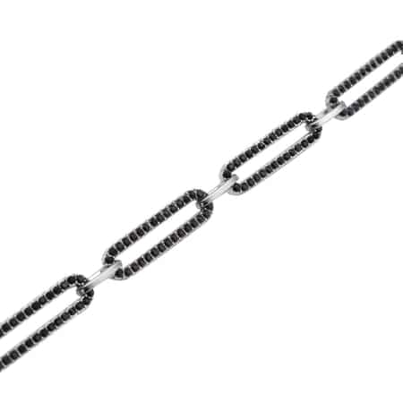 Black Austrian Crystal Paper Clip Chain Bracelet in Silvertone (7.50-9.50In) image number 3
