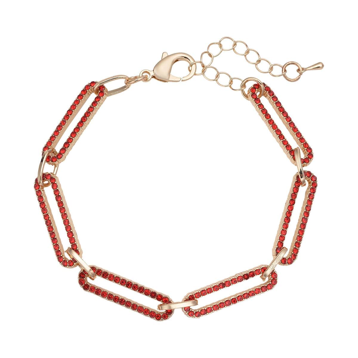 Red Austrian Crystal Paper Clip Chain Bracelet in Goldtone (7.50-9.50In) image number 0