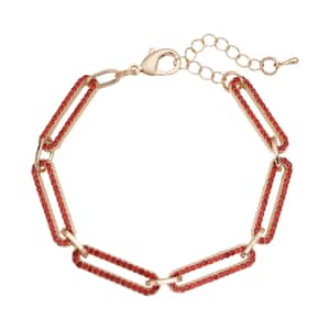 Red Austrian Crystal Paper Clip Chain Bracelet in Goldtone (7.50-9.50In)