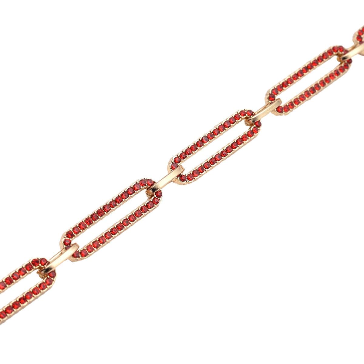 Red Austrian Crystal Paper Clip Chain Bracelet in Goldtone (7.50-9.50In) image number 3