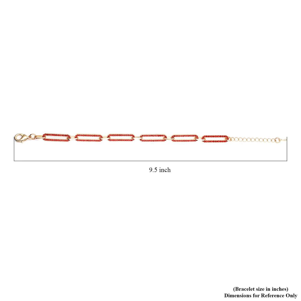 Red Austrian Crystal Paper Clip Chain Bracelet in Goldtone (7.50-9.50In) image number 4