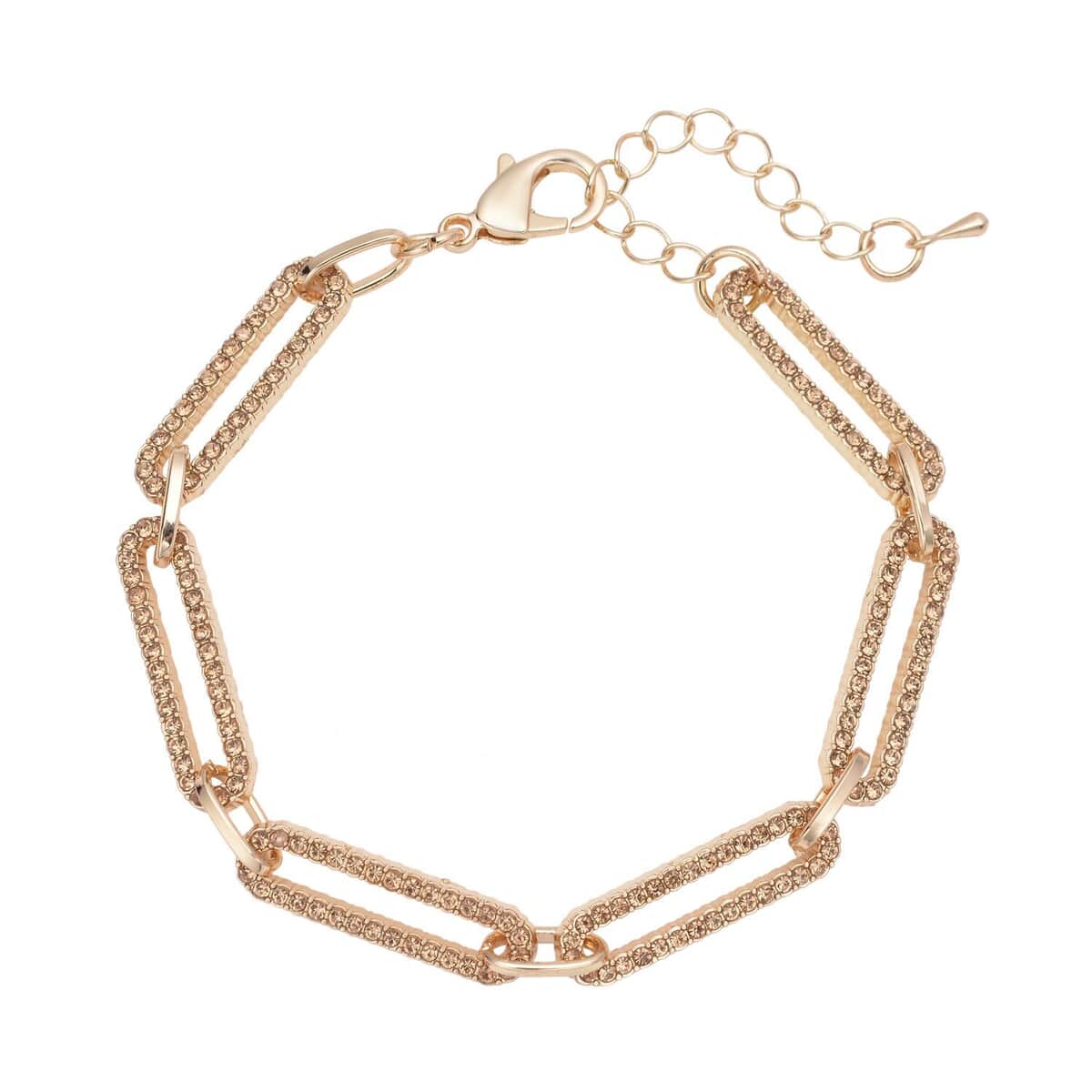 Champagne Austrian Crystal Paper Clip Chain Bracelet in Goldtone (7.50-9.50In) image number 0