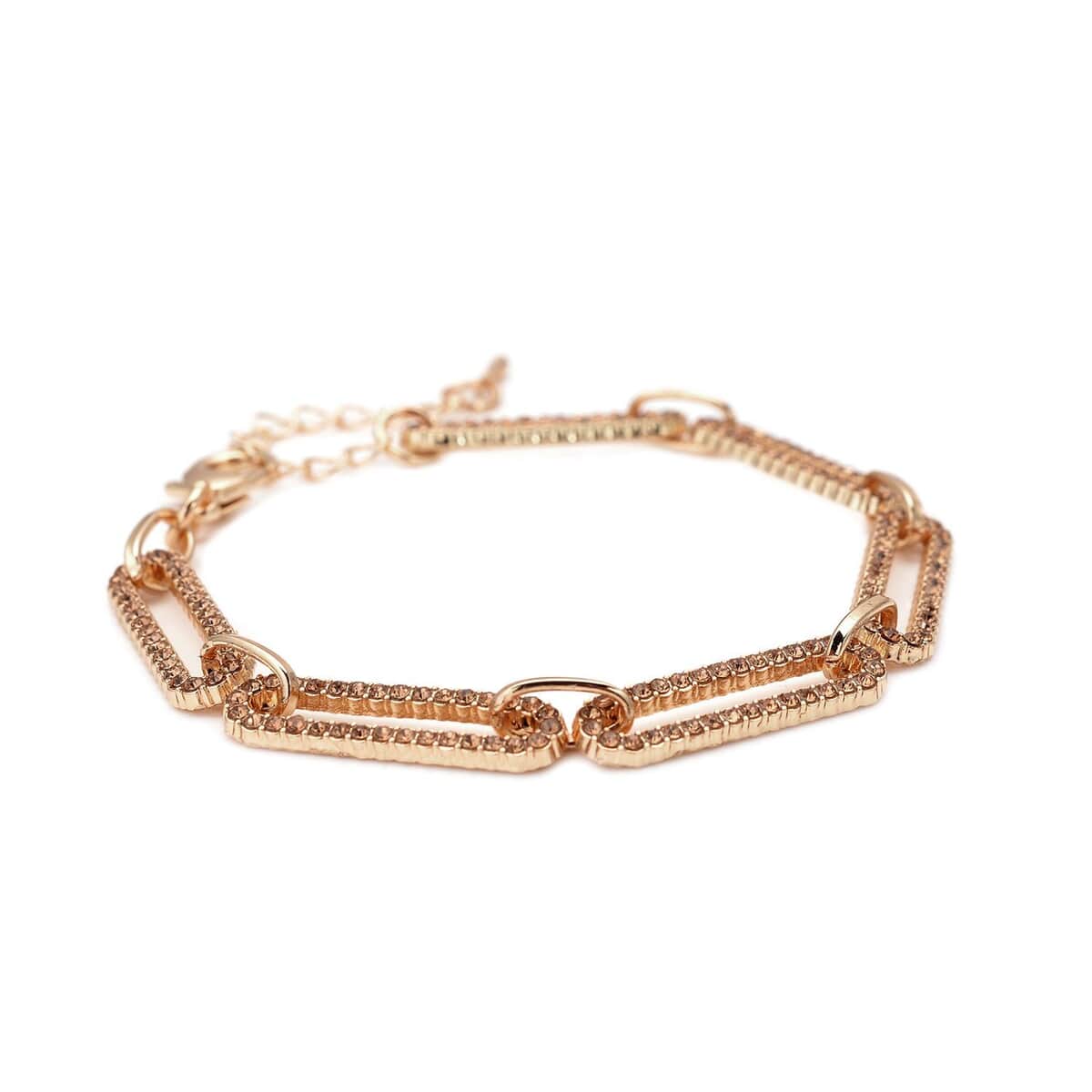 Champagne Austrian Crystal Paper Clip Chain Bracelet in Goldtone (7.50-9.50In) image number 2