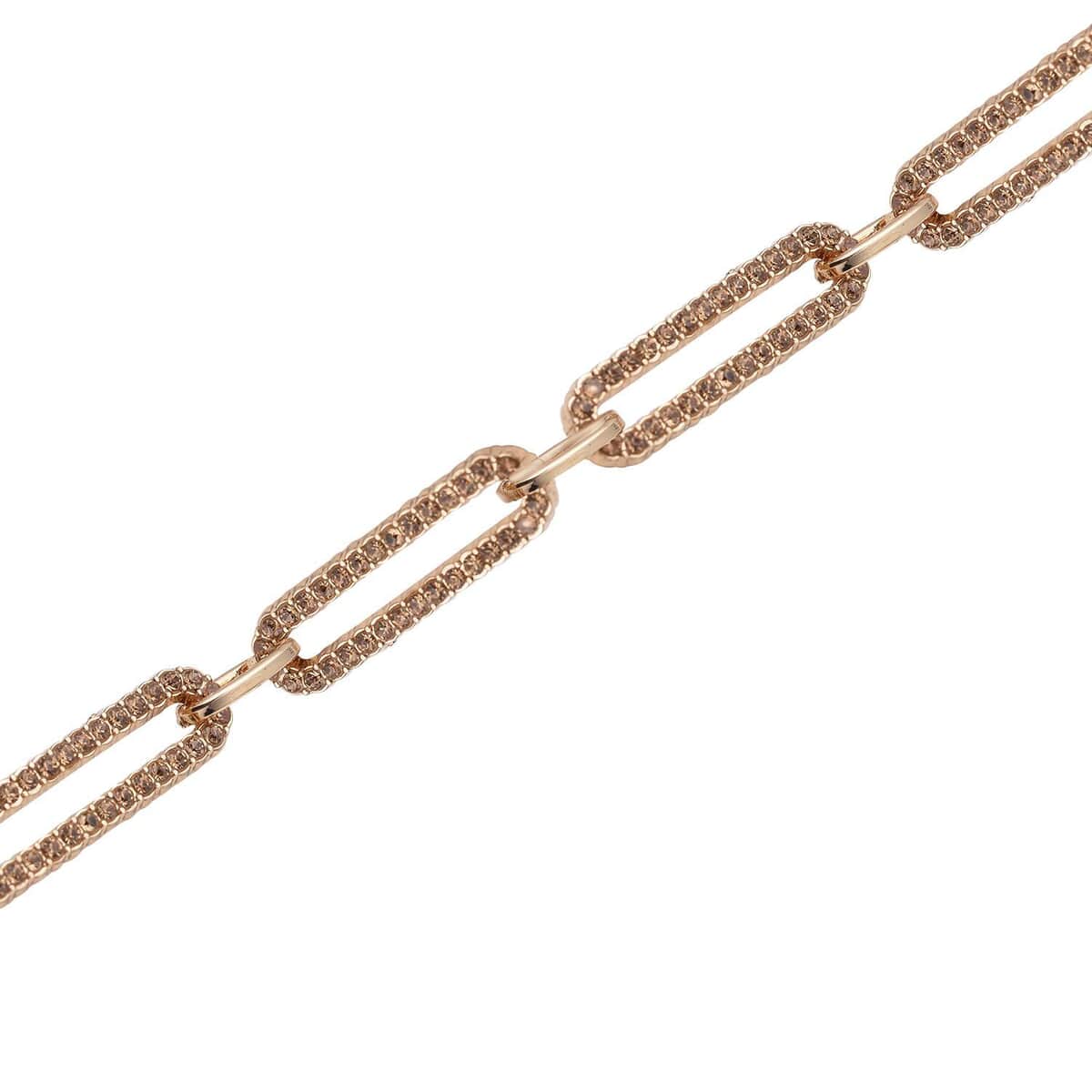 Champagne Austrian Crystal Paper Clip Chain Bracelet in Goldtone (7.50-9.50In) image number 3