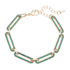 Neon Green Austrian Crystal Paper Clip Chain Bracelet in Goldtone (7.50-9.50In)