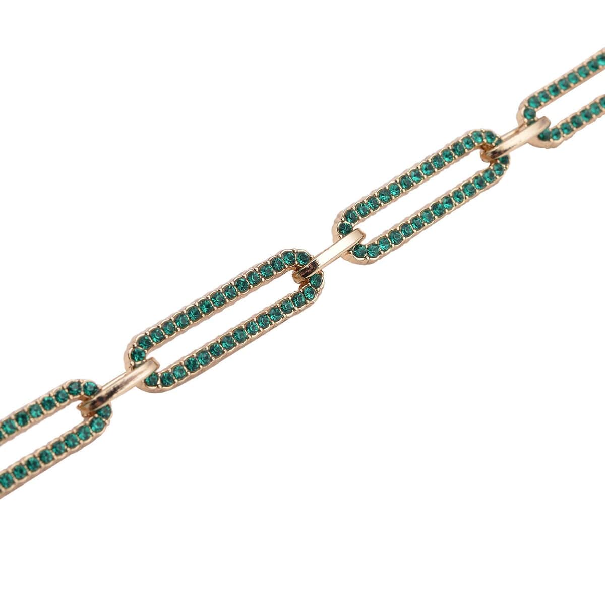 Neon Green Austrian Crystal Paper Clip Chain Bracelet in Goldtone (7.50-9.50In) image number 3