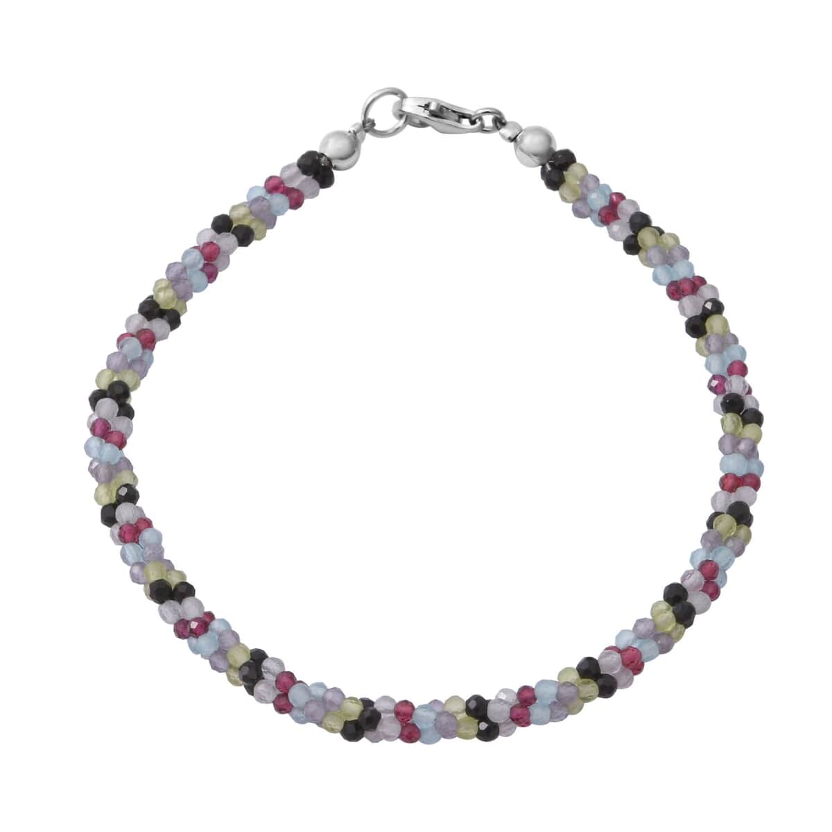 Multi Gemstone Beaded 3 Layer Twisted Bracelet in Sterling Silver (7.25 In) 30.00 ctw image number 0