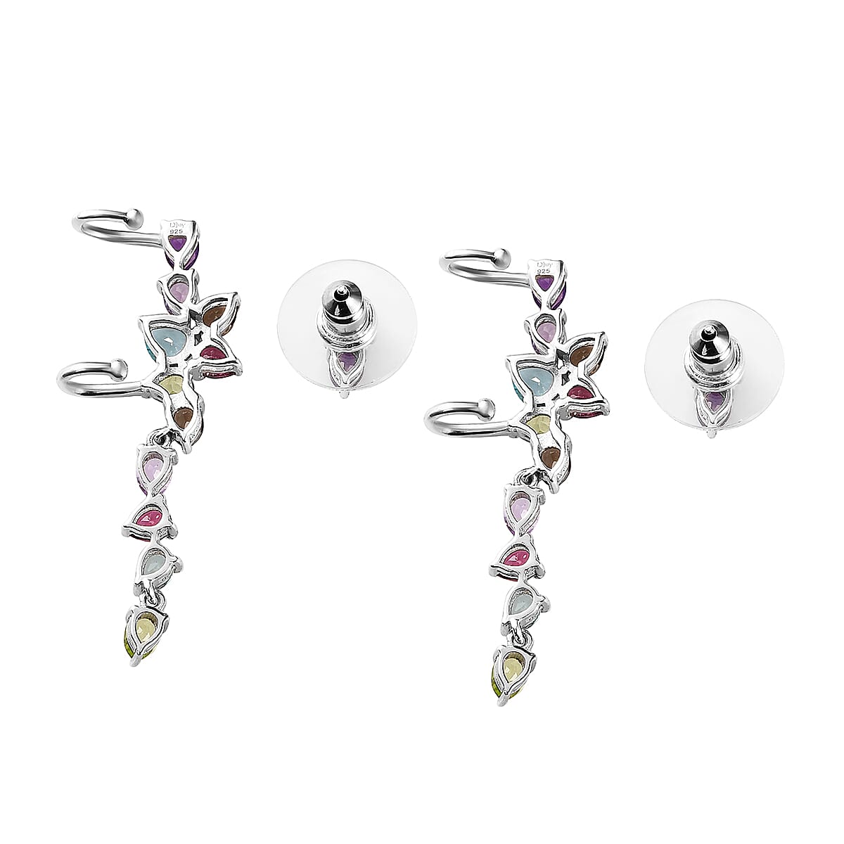 Multi Gemstone Fancy Earcuffs and Earrings Set in Platinum Over Sterling Silver 4.60 ctw image number 3