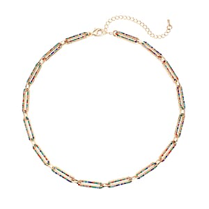 Doorbuster Multi Color Austrian Crystal Paperclip Necklace 18-22 Inches in Goldtone