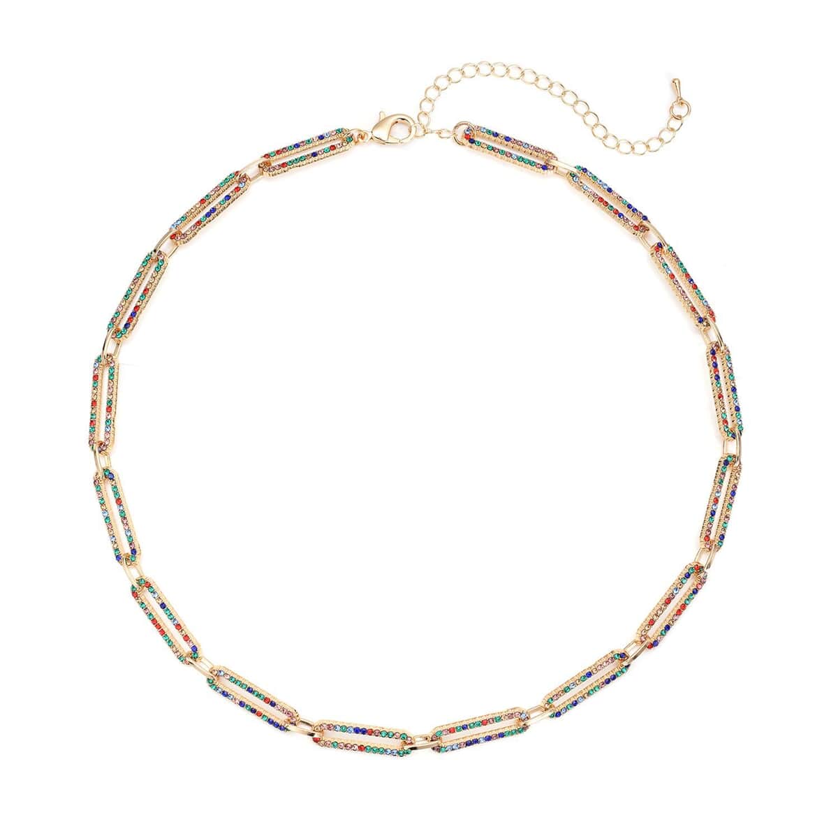 Multi Color Austrian Crystal Paperclip Necklace 18-22 Inches in Goldtone image number 0