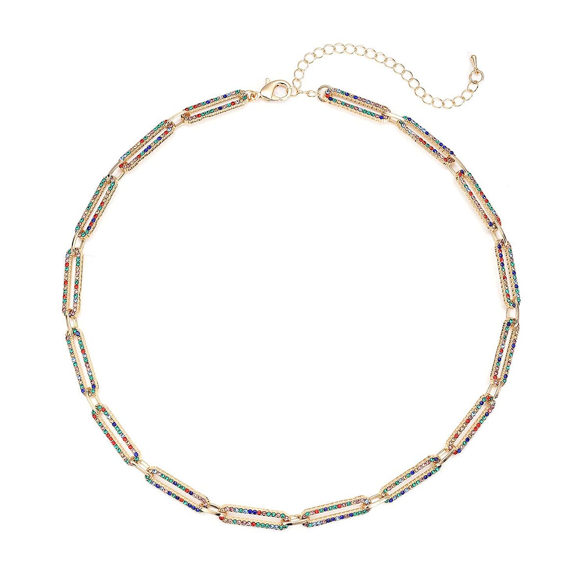 Multi Color Austrian Crystal Paperclip Necklace 18-22 Inches in Goldtone image number 0