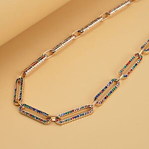 Multi Color Austrian Crystal Paper Clip Chain Necklace in Goldtone (18-22 Inches)