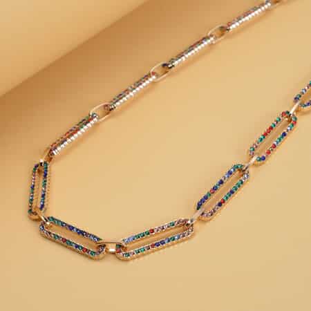 Multi Color Austrian Crystal Paperclip Necklace 18-22 Inches in Goldtone image number 1