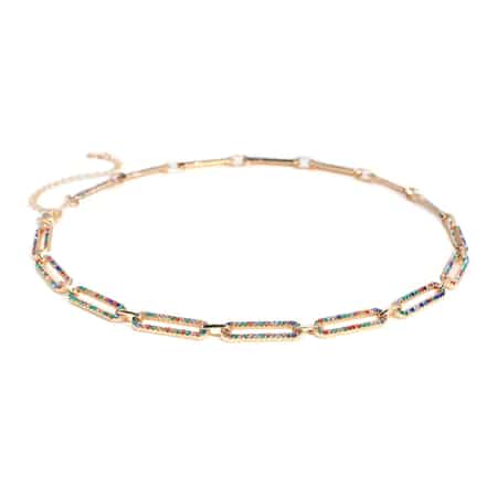Multi Color Austrian Crystal Paperclip Necklace 18-22 Inches in Goldtone image number 2