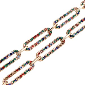 Multi Color Austrian Crystal Paper Clip Chain Necklace in Goldtone (18-22 Inches)