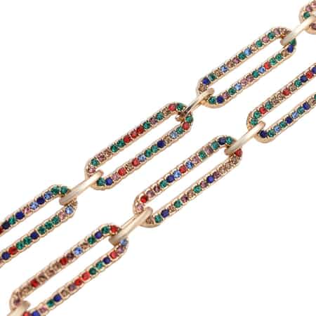 Multi Color Austrian Crystal Paperclip Necklace 18-22 Inches in Goldtone image number 3