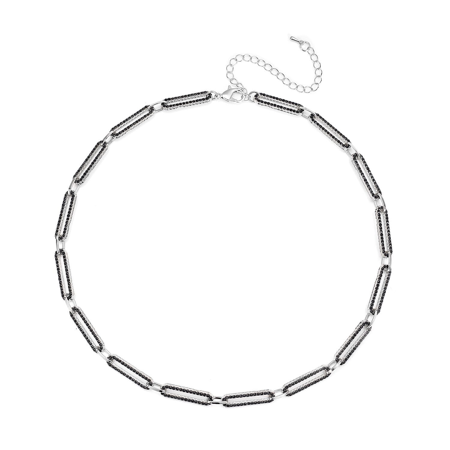 White Austrian Crystal Paperclip Chain Necklace 18-22 Inches in Silvertone
