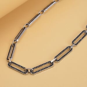 Black Austrian Crystal Paper Clip Chain Necklace in Silvertone (18-22 Inches)