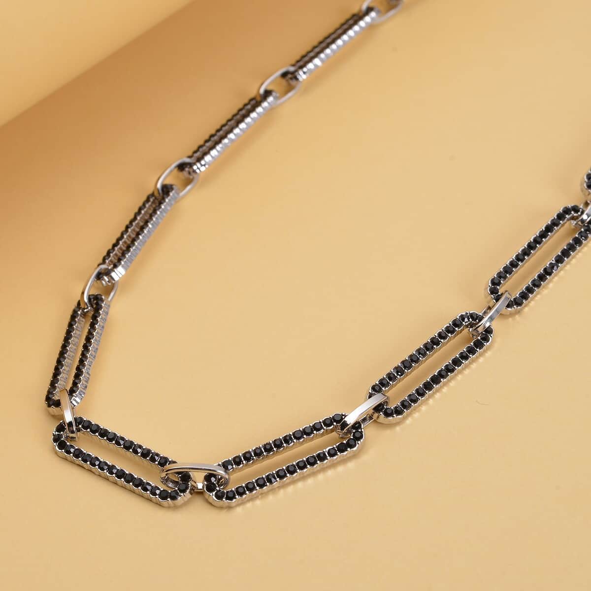Black Austrian Crystal Paperclip Necklace 18-22 Inches in Silvertone image number 1