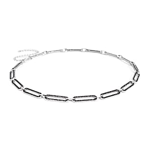 Black Austrian Crystal Paper Clip Chain Necklace in Silvertone (18-22 Inches)