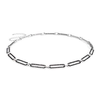 Black Austrian Crystal Paper Clip Chain Necklace in Silvertone (18-22 Inches)