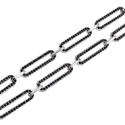 Black Austrian Crystal Paper Clip Chain Necklace in Silvertone (18-22 Inches)
