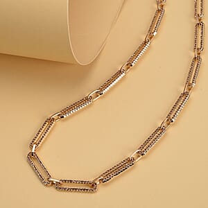 Champagne Austrian Crystal Paper Clip Chain Necklace in Goldtone (18-22 Inches)