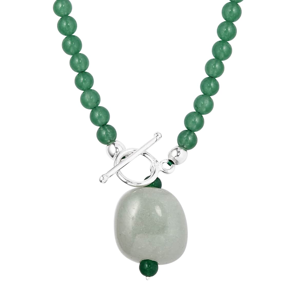 Green Aventurine Beaded Necklace 20 Inches in Sterling Silver 90.00 ctw image number 0