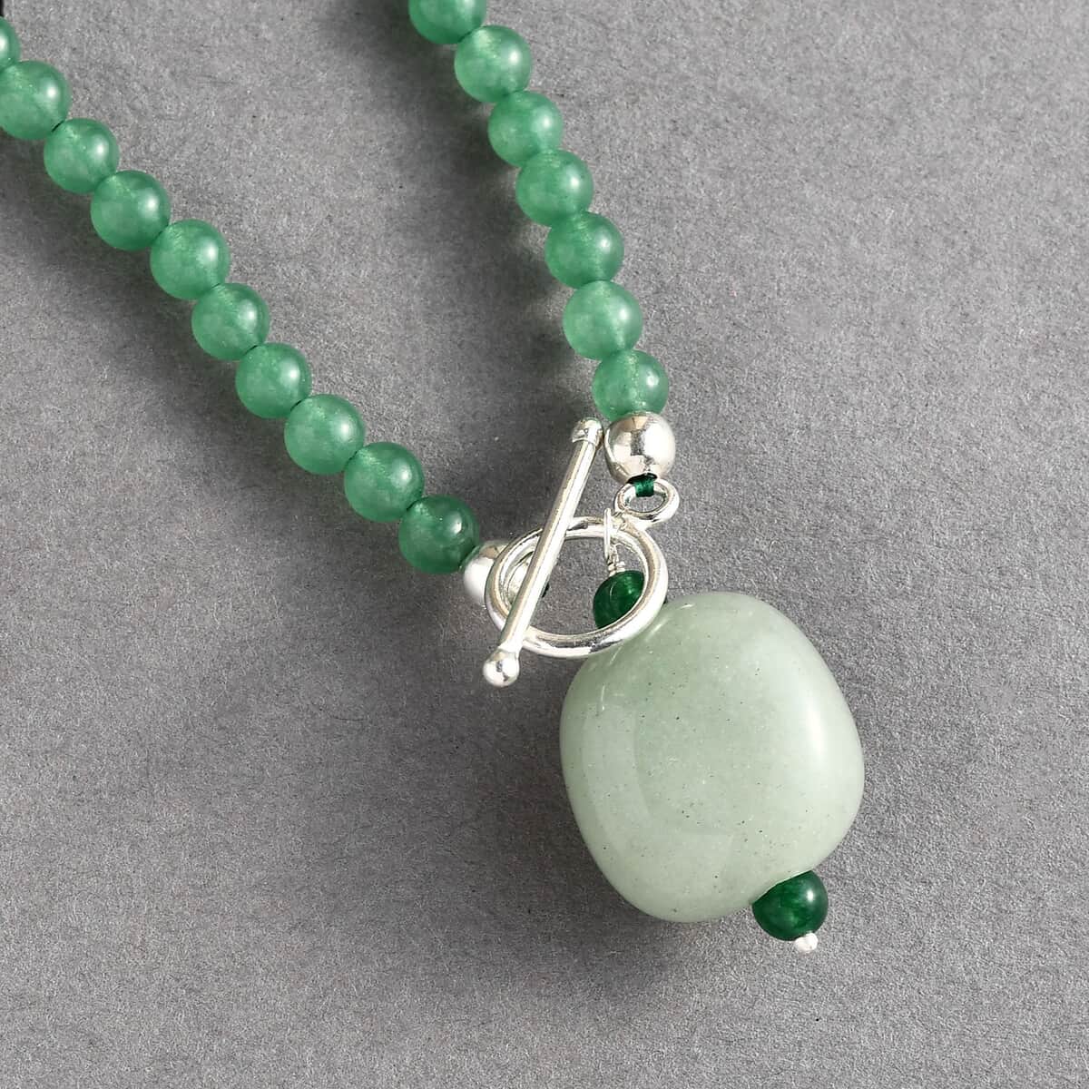Green Aventurine Beaded Necklace 20 Inches in Sterling Silver 90.00 ctw image number 1