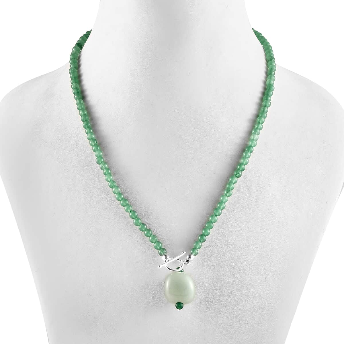 Green Aventurine Beaded Necklace 20 Inches in Sterling Silver 90.00 ctw image number 2