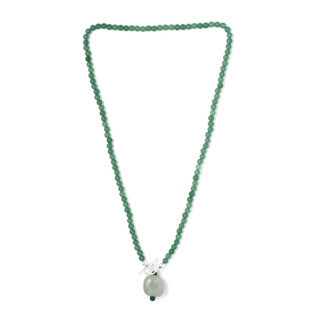 Green Aventurine Beaded Necklace 20 Inches in Sterling Silver 90.00 ctw image number 3