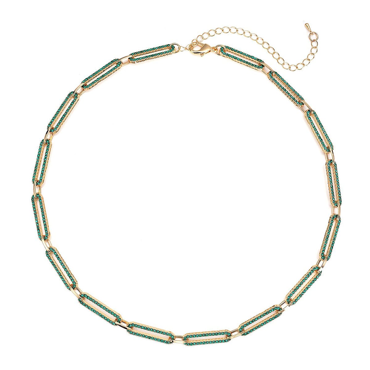 Green Austrian Crystal Paperclip Necklace 18-22 Inches in Goldtone image number 0