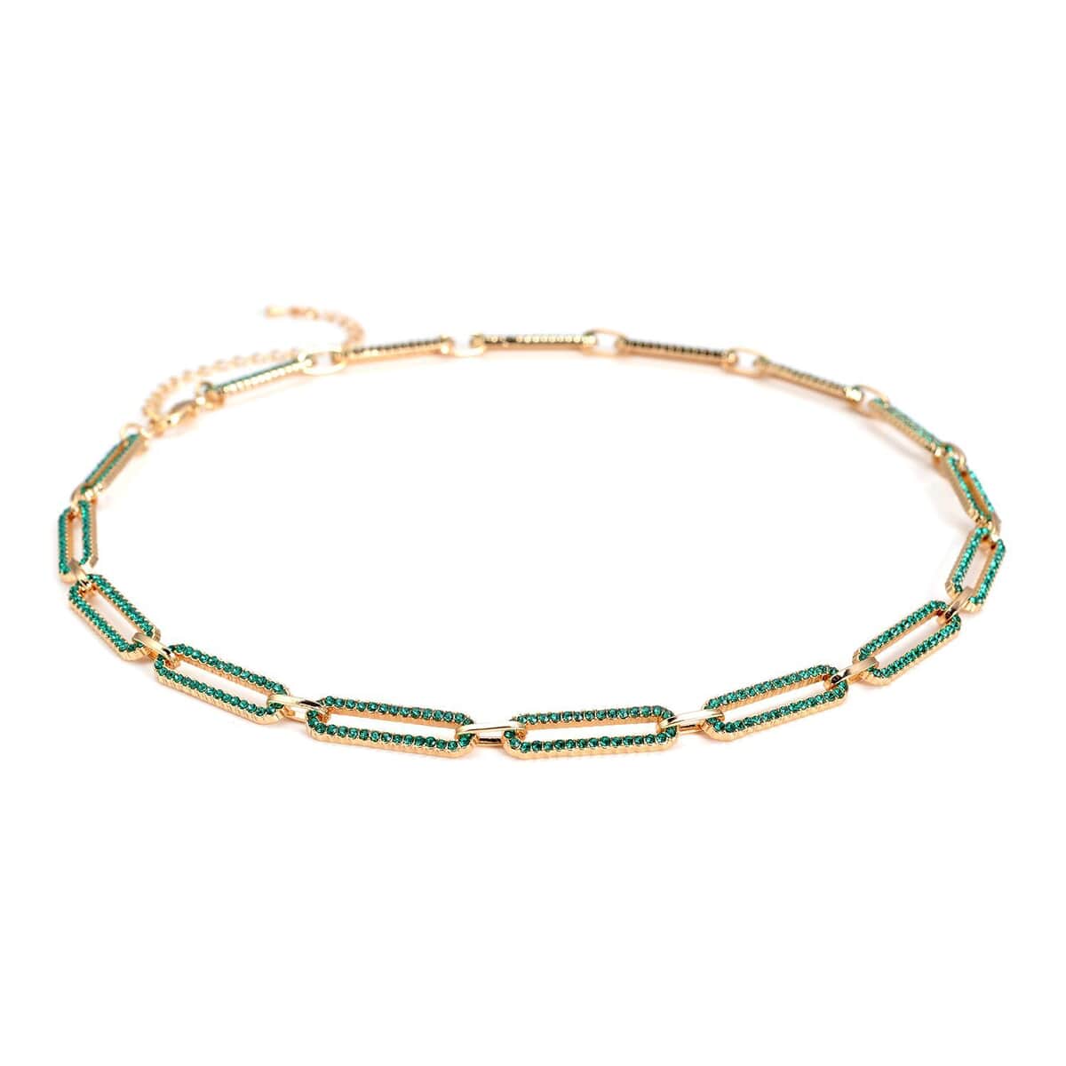Green Austrian Crystal Paperclip Necklace 18-22 Inches in Goldtone image number 2