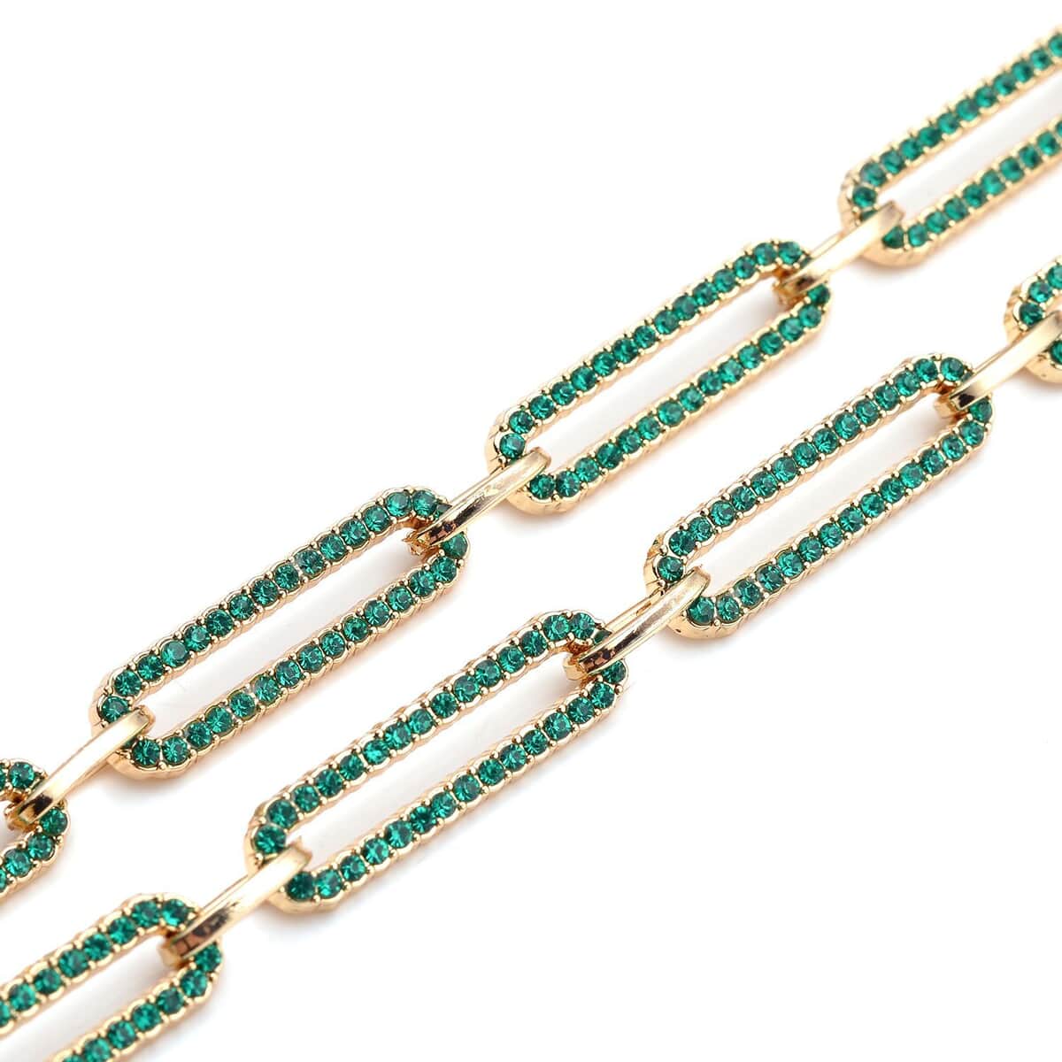 Green Austrian Crystal Paperclip Necklace 18-22 Inches in Goldtone image number 3