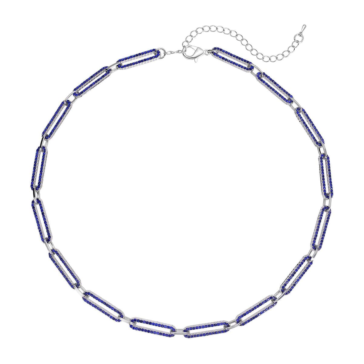Blue Austrian Crystal Paperclip Necklace 18-22 Inches in Silvertone image number 0