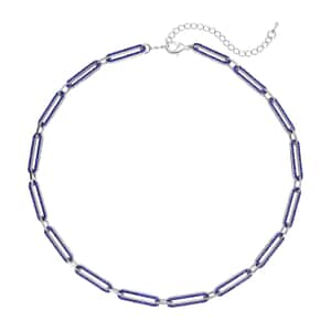 Blue Austrian Crystal Paperclip Necklace 18-22 Inches in Silvertone