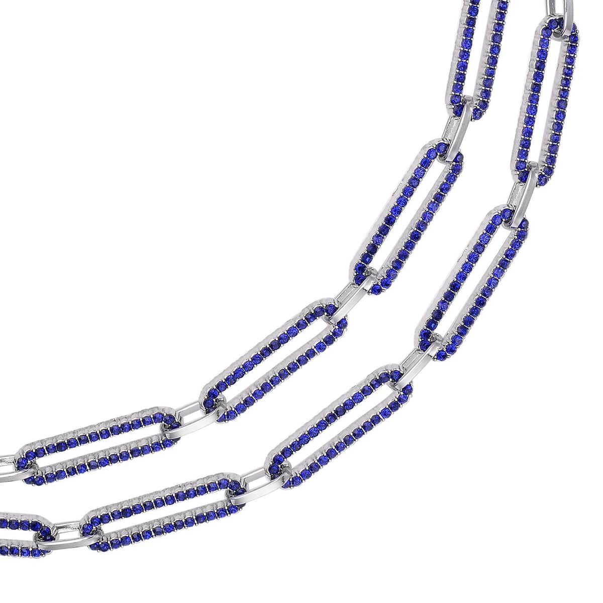 Blue Austrian Crystal Paperclip Necklace 18-22 Inches in Silvertone image number 3