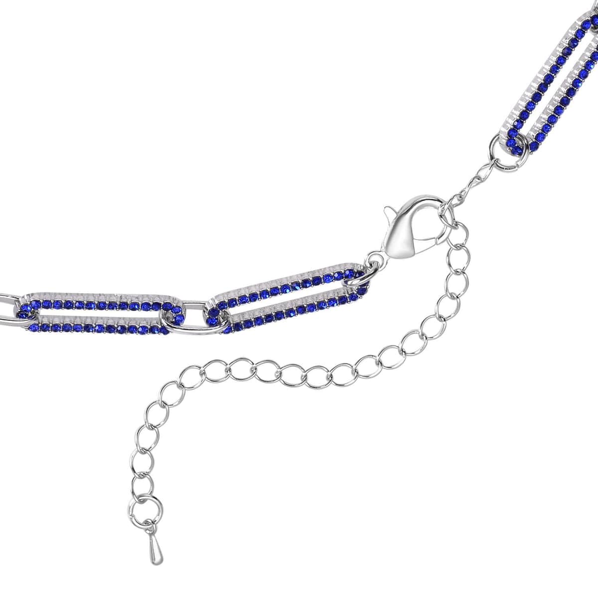 Blue Austrian Crystal Paperclip Necklace 18-22 Inches in Silvertone image number 4