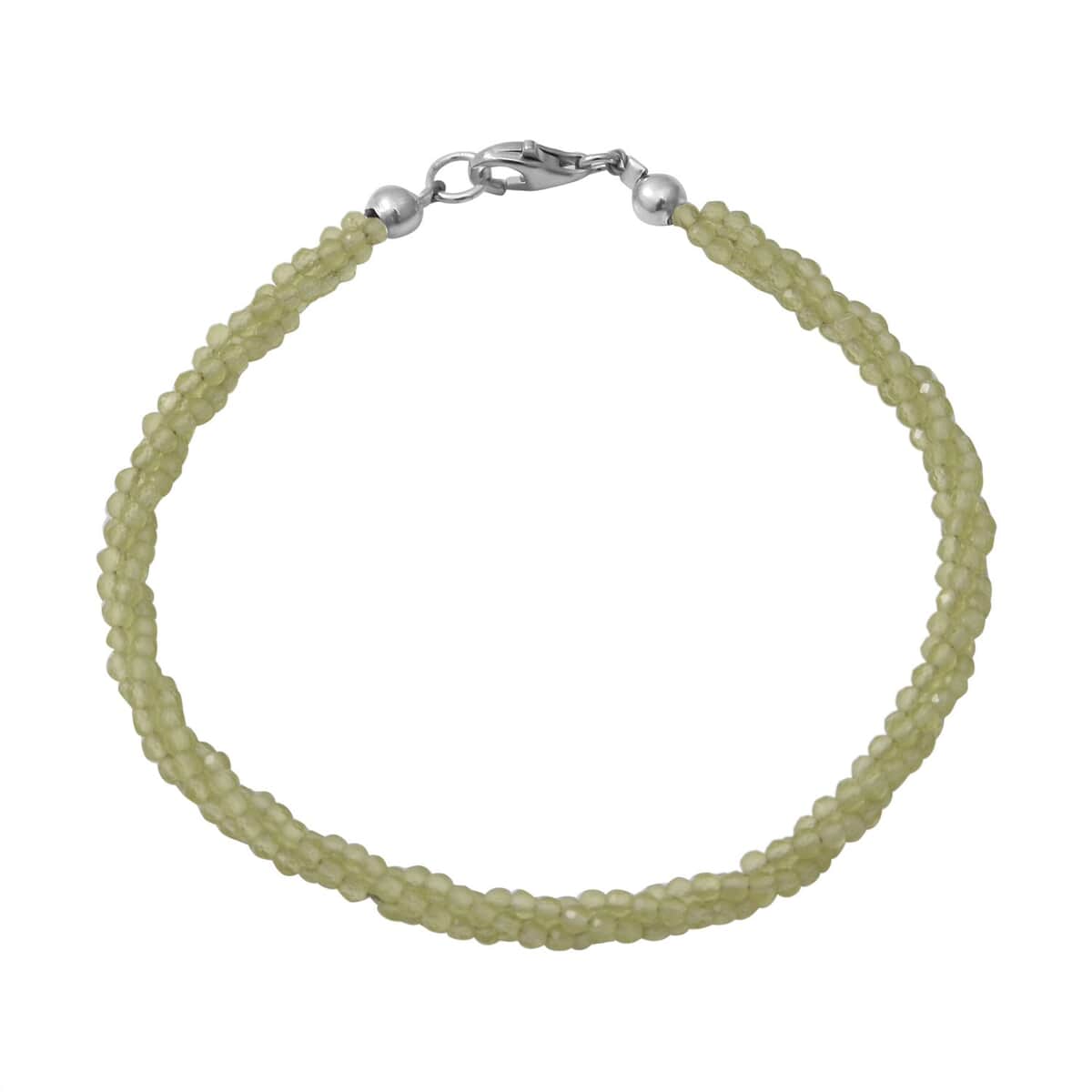 Peridot Beaded 3 Layer Twisted Bracelet in Sterling Silver (7.25 In) 30.00 ctw image number 0