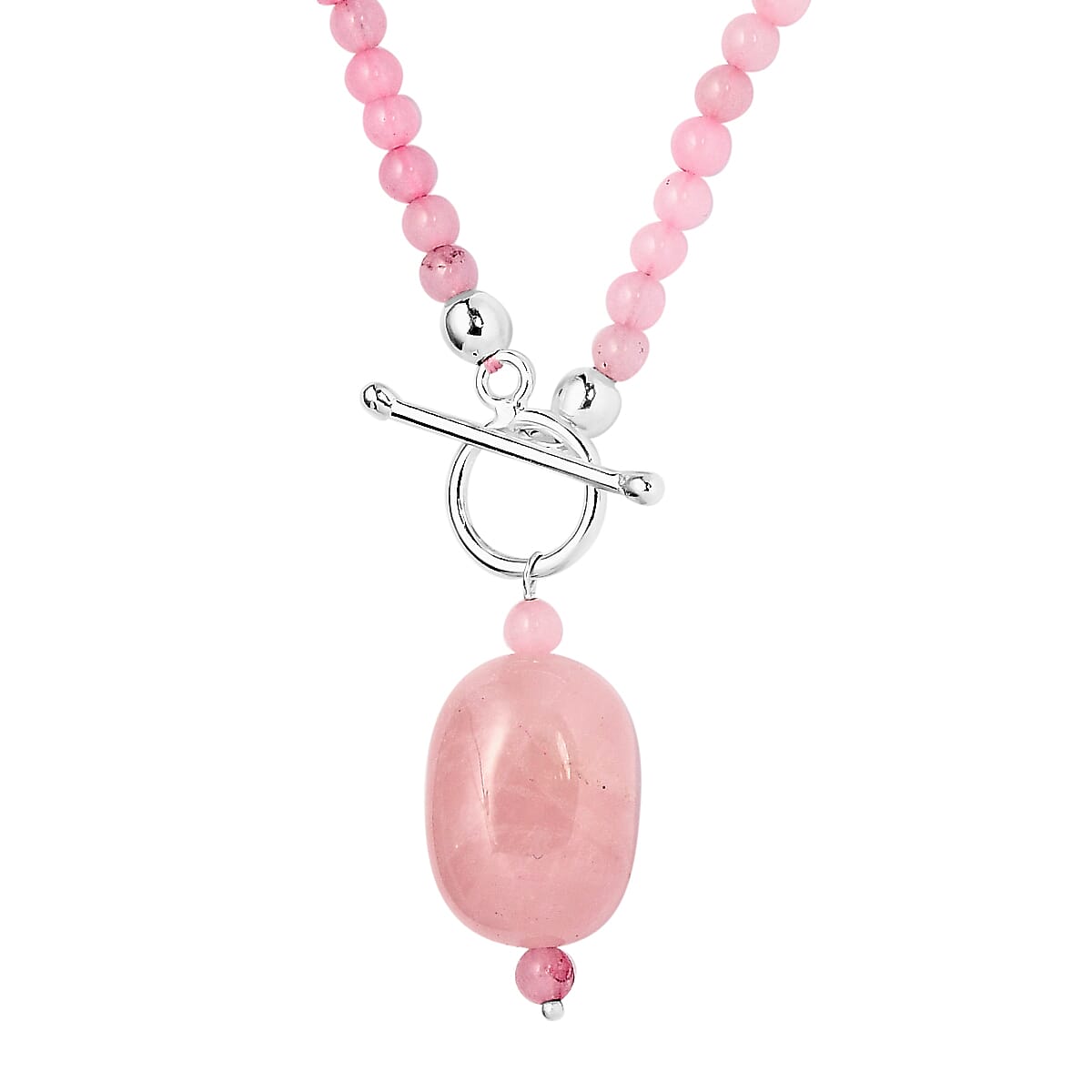 Galilea Rose Quartz Beaded Necklace 20 Inches in Sterling Silver 60.85 ctw