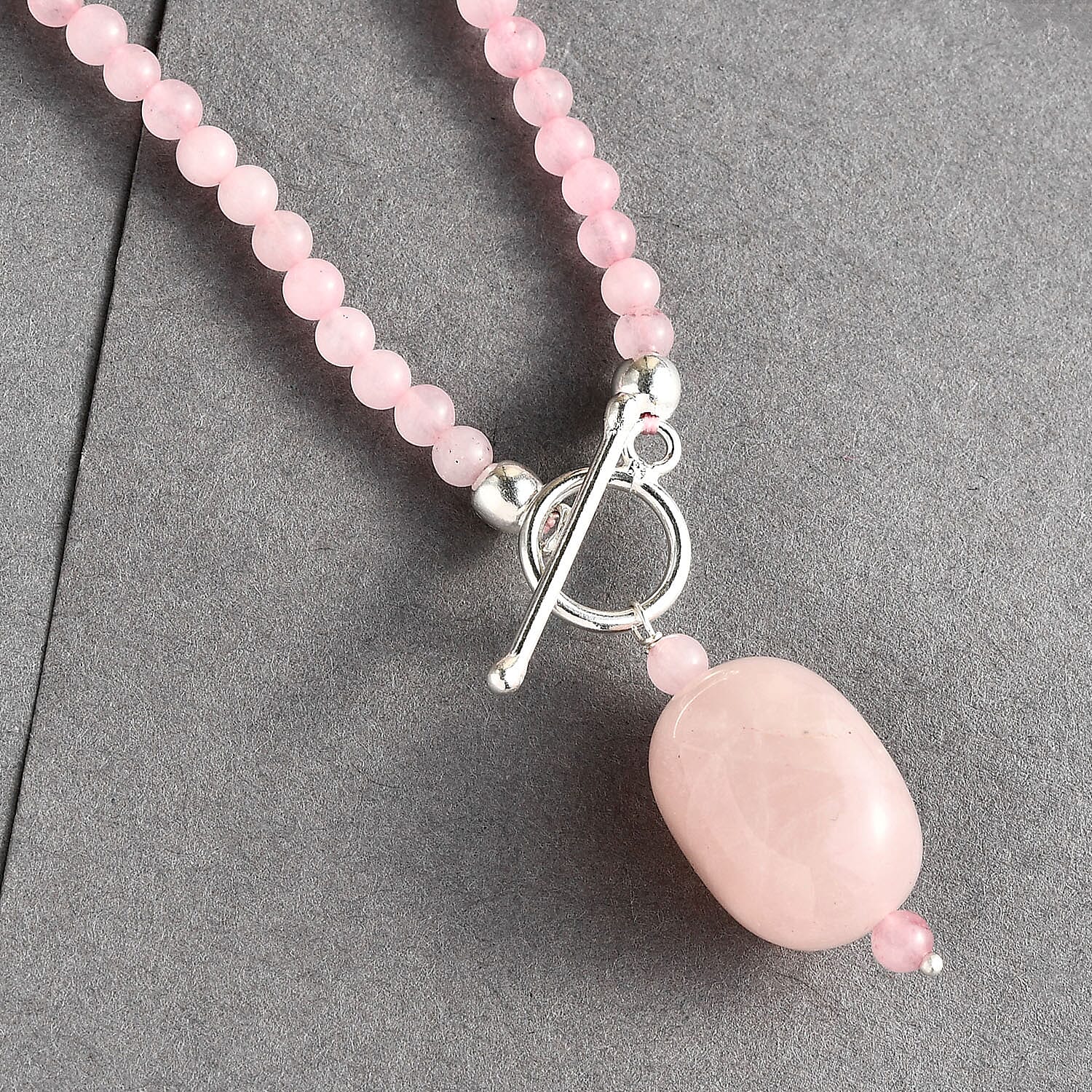 Galilea Rose Quartz Beaded Necklace 20 Inches in Sterling Silver 60.85 ctw