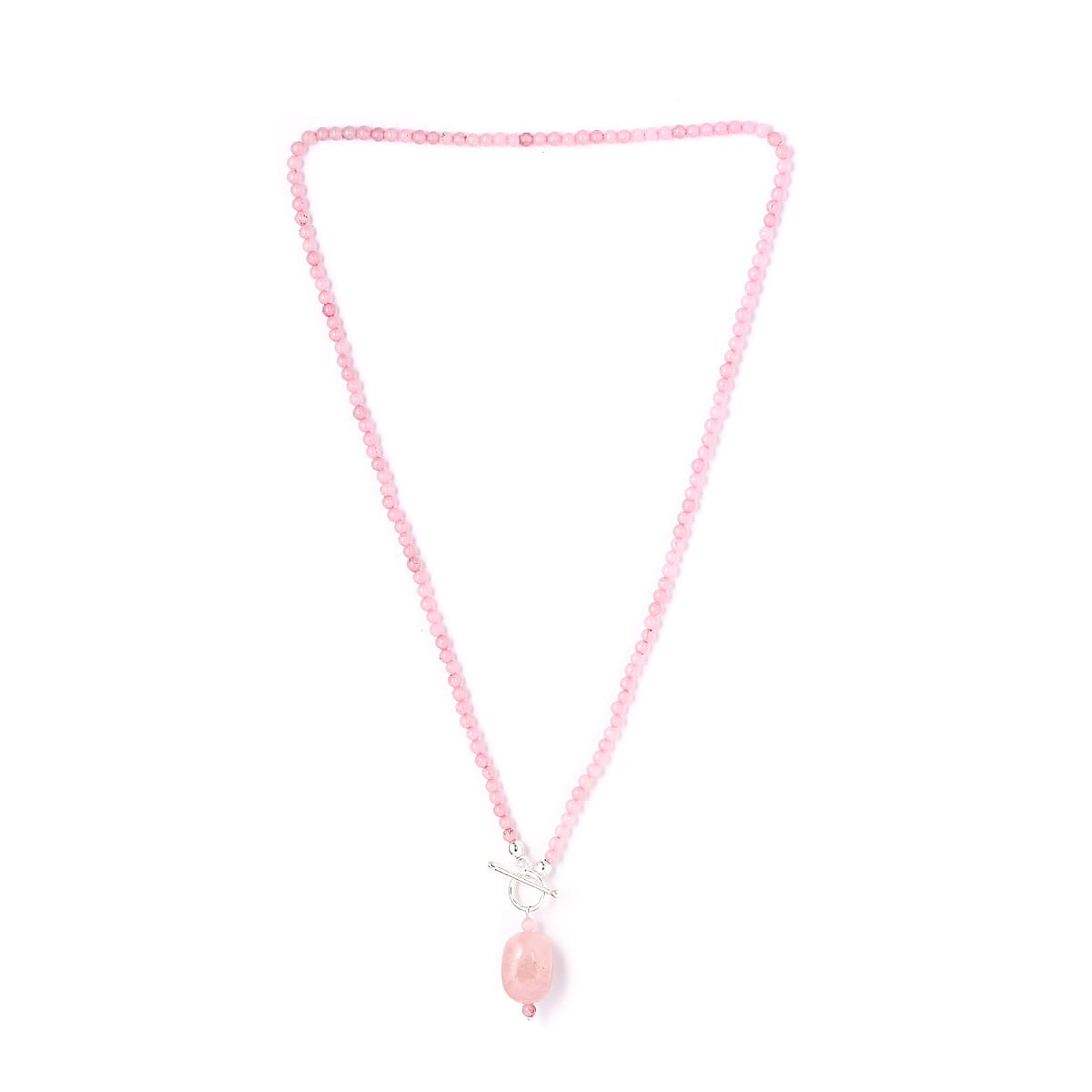 Galilea Rose Quartz Beaded Necklace 20 Inches in Sterling Silver 60.85 ctw
