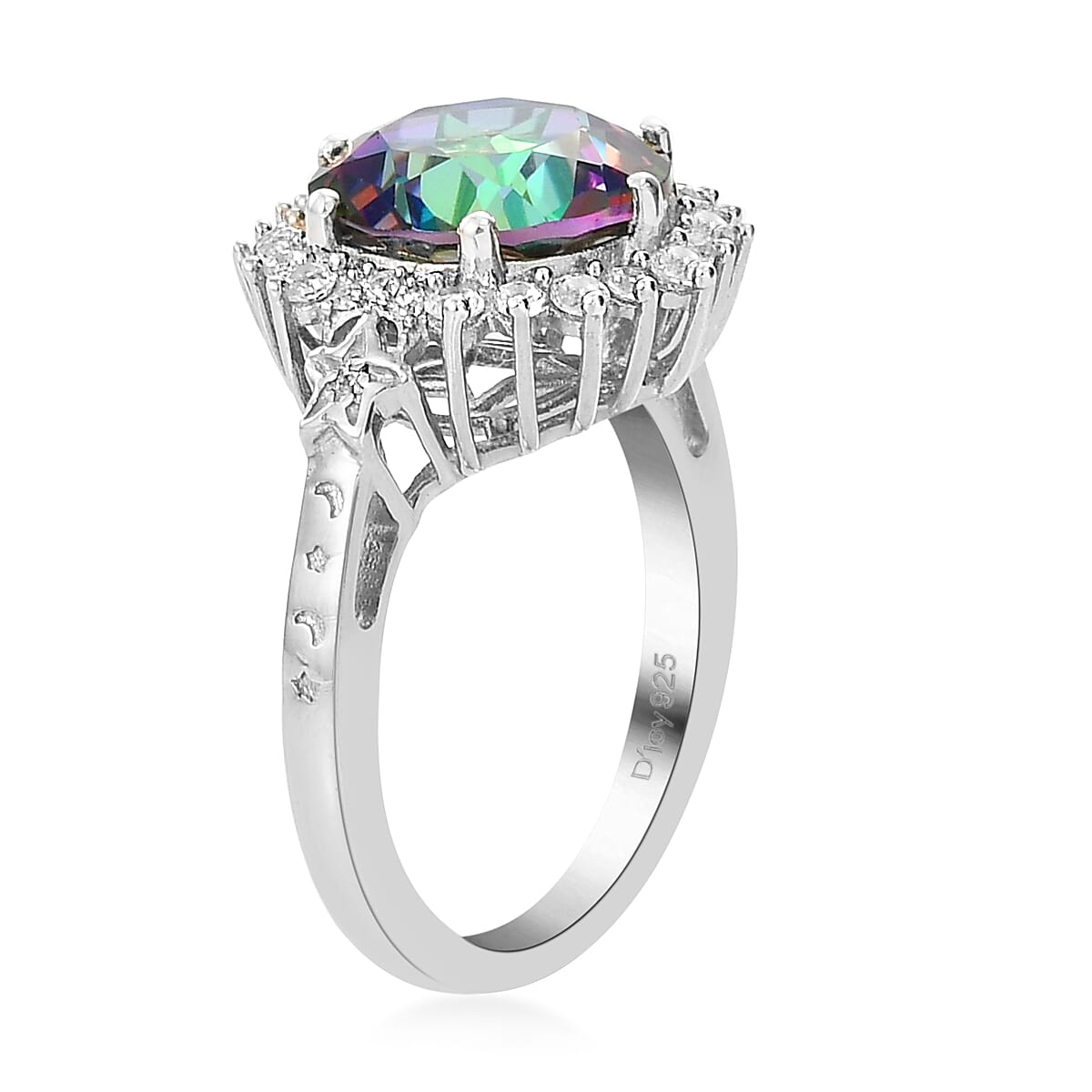 Northern Lights Mystic Topaz and Natural White Zircon Halo Ring in Platinum Over Sterling Silver (Size 10.0) 6.50 ctw image number 3