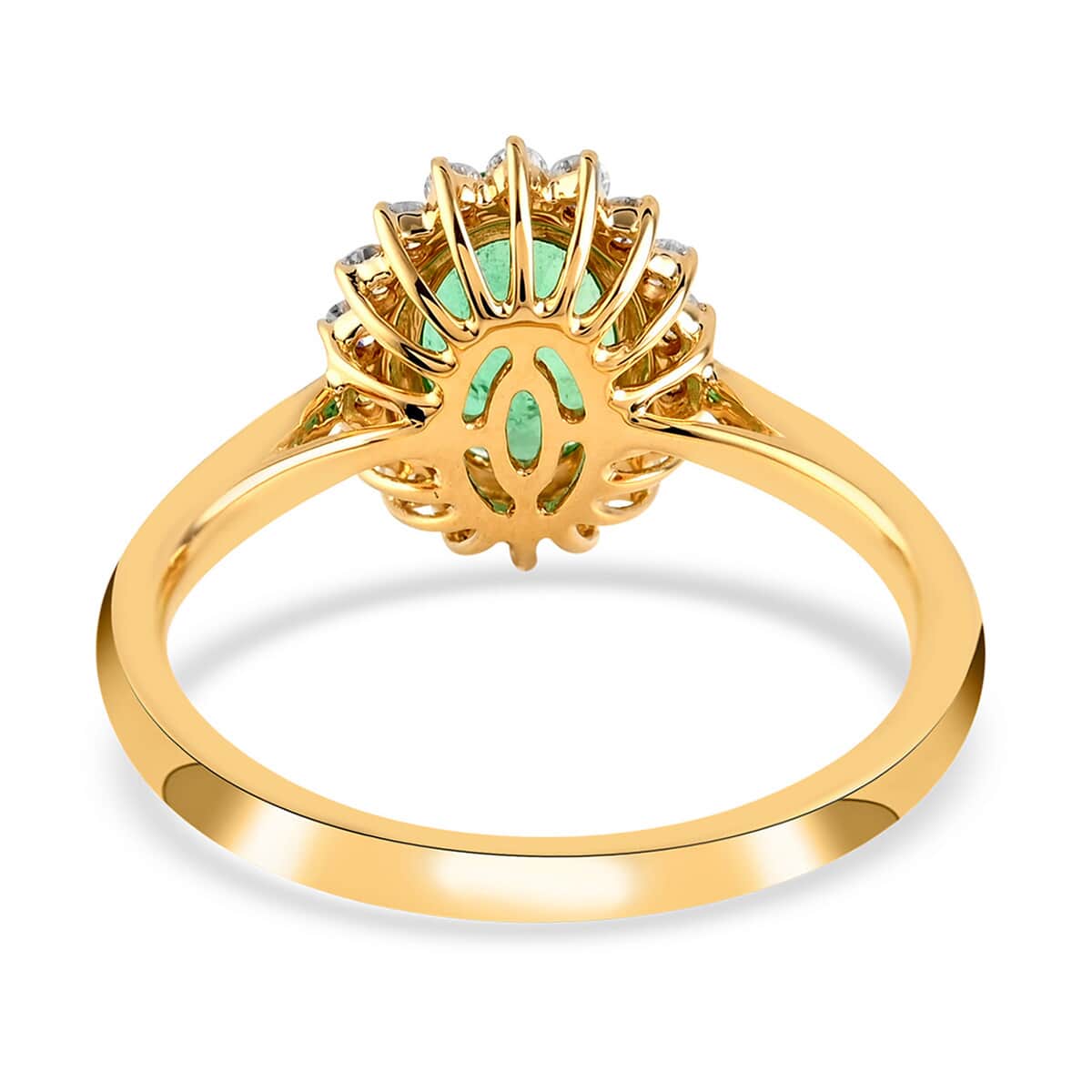 ILIANA 18K Yellow Gold AAA Ethiopian Emerald and G-H SI Diamond Halo Ring (Size 6.0) 3 Grams 1.45 ctw image number 4