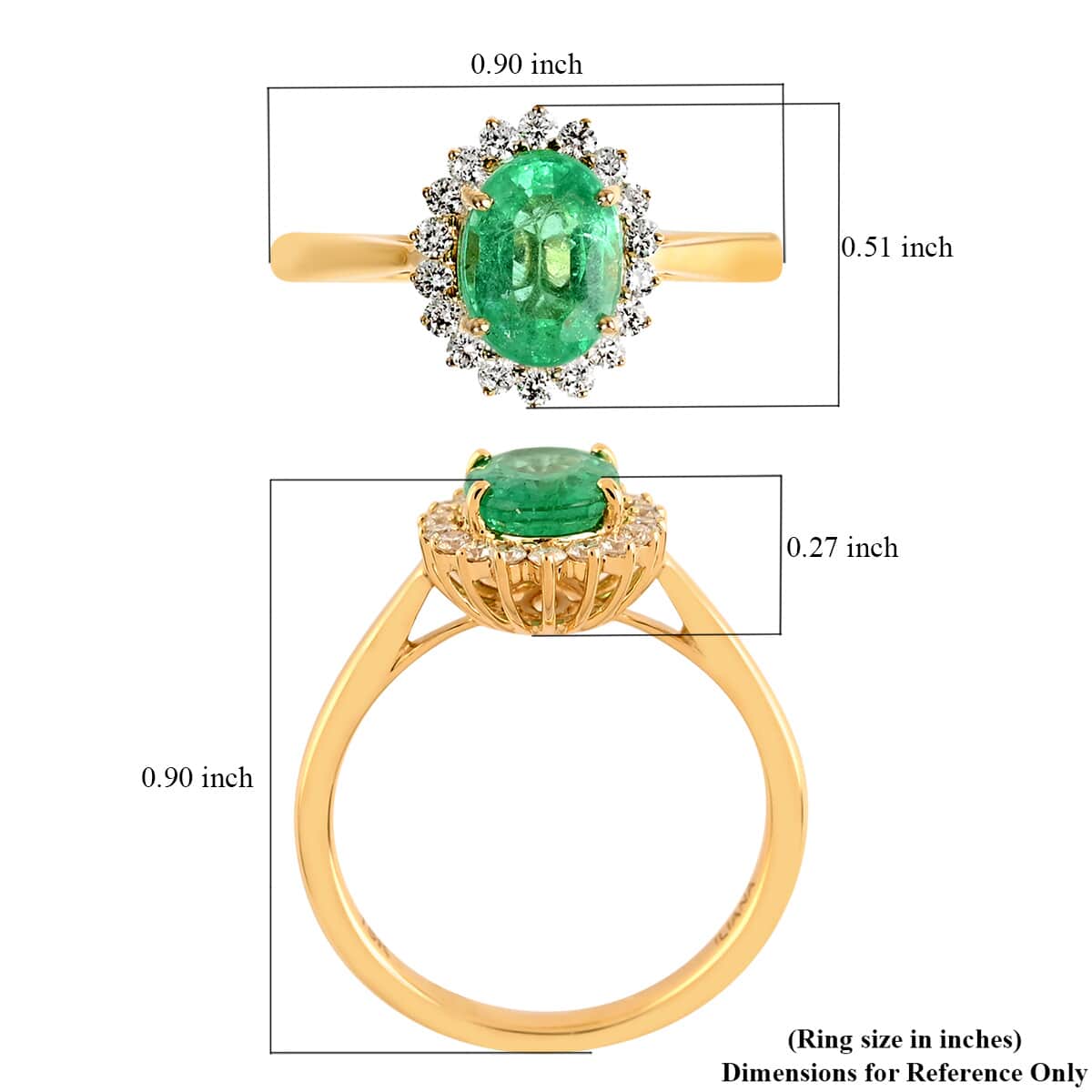 ILIANA 18K Yellow Gold AAA Ethiopian Emerald and G-H SI Diamond Halo Ring (Size 6.0) 3 Grams 1.45 ctw image number 5