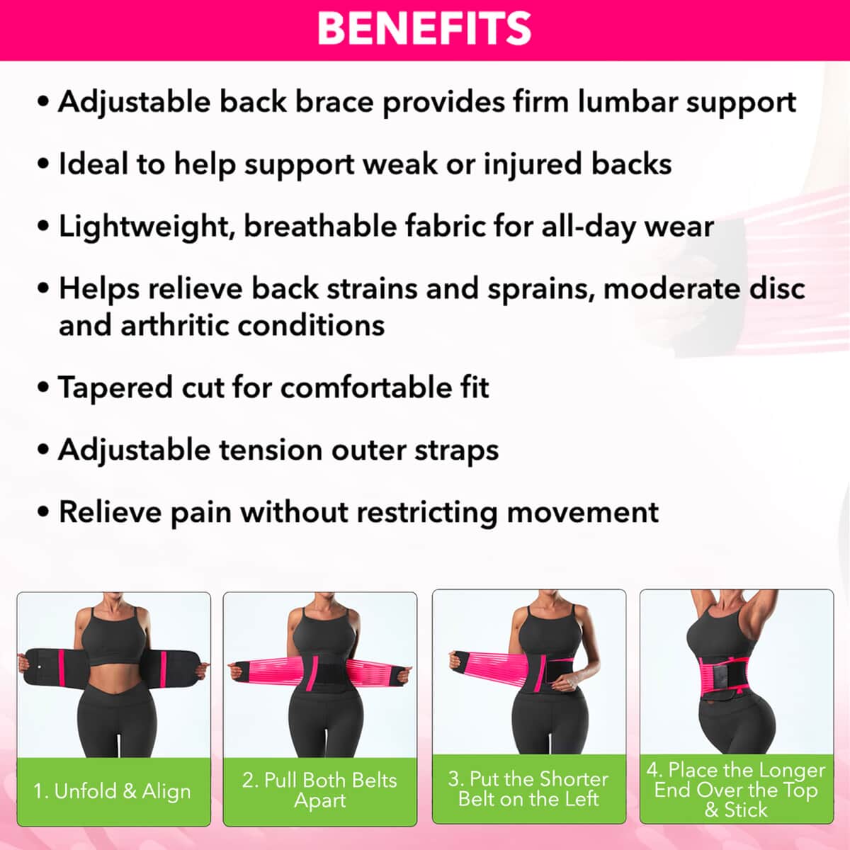 Letsfit Pink Waist Trainer Lumber Support Belt with Measuring Tape - S image number 3