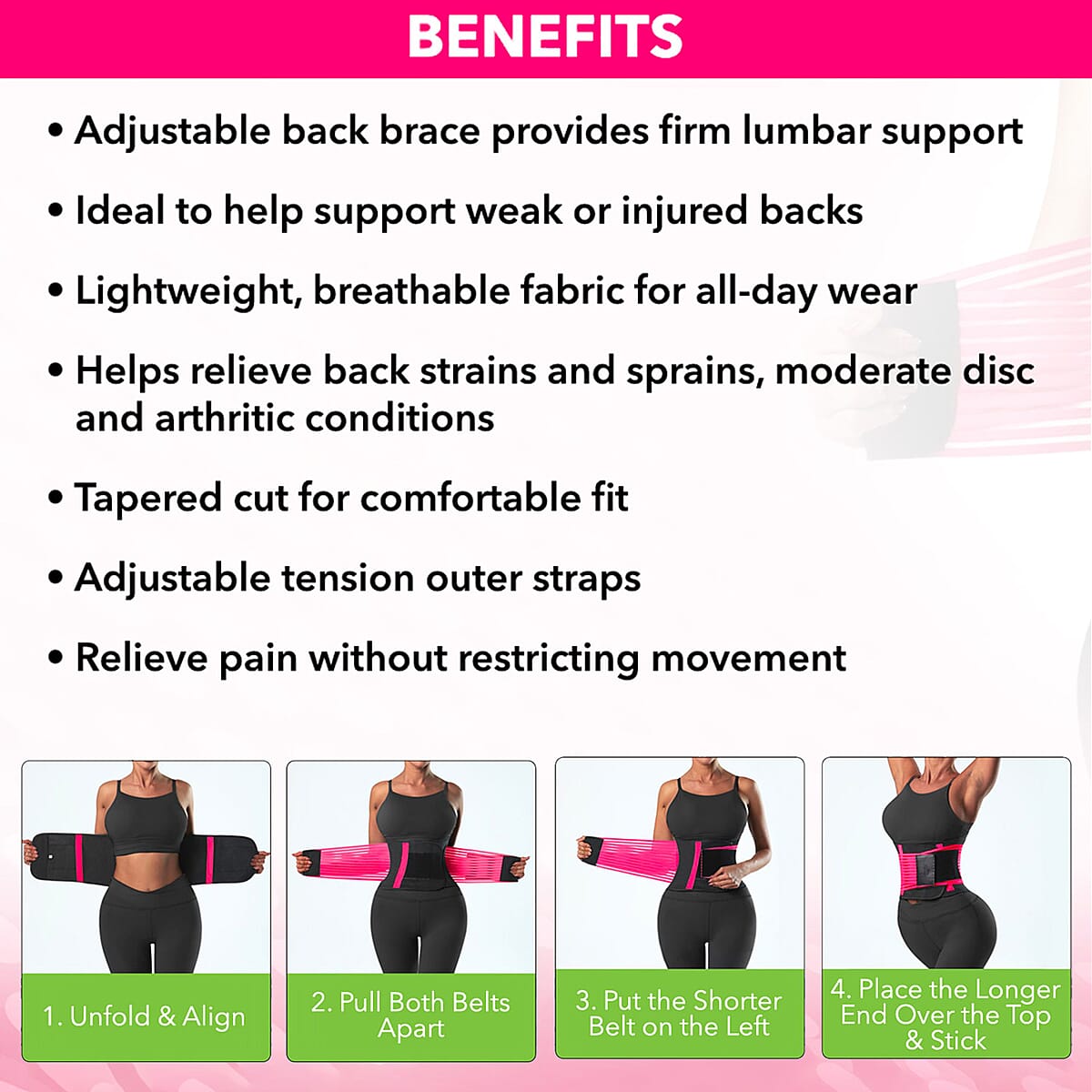 Letsfit Pink Waist Trainer Lumber Support Belt with Measuring Tape - XL image number 3