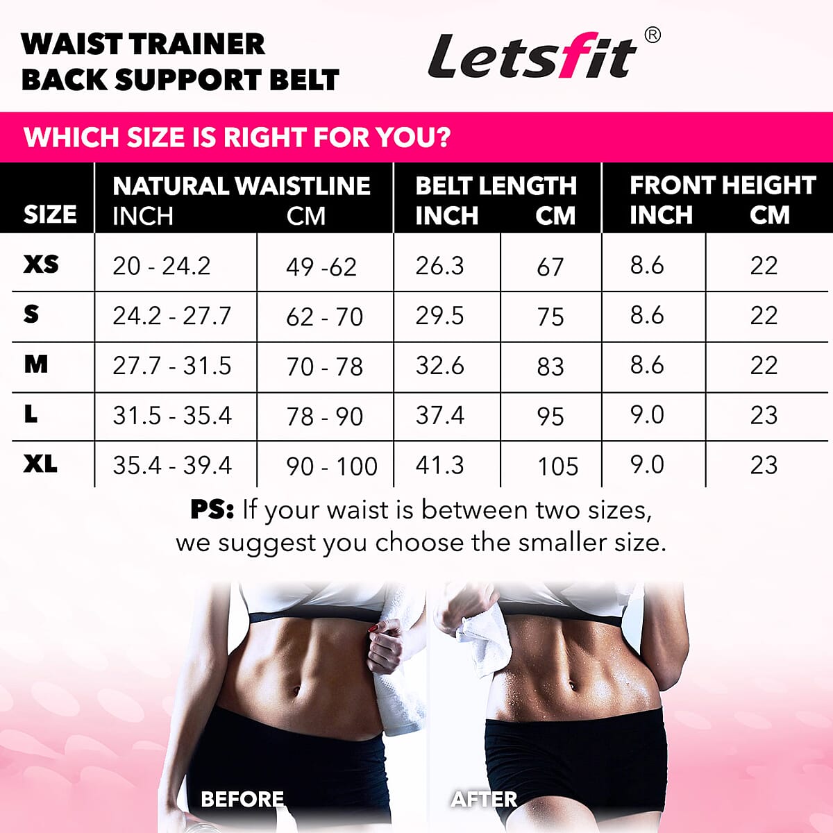 Letsfit Pink Waist Trainer Lumber Support Belt with Measuring Tape - XL image number 4