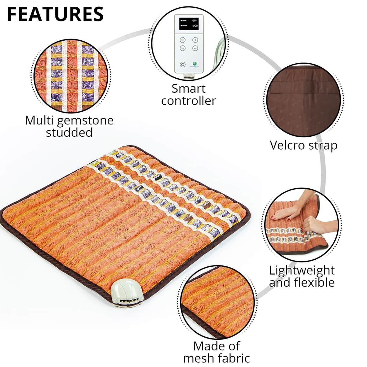 HealthyLine Mesh Multi Gemstone TAO-Mat Heating Pad | Best Electric Portable Heating Pad | Infrared Heating Pad for Back Pain image number 2