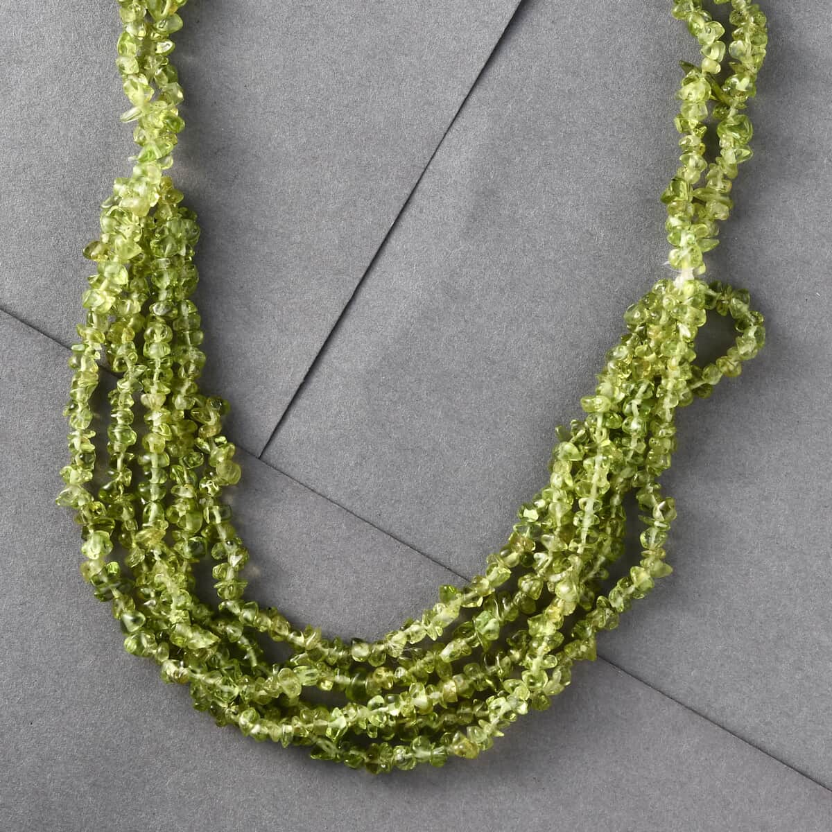 Peridot Chips Multi Row Necklace 20 Inches in Sterling Silver 324.90 ctw image number 1